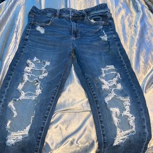 Womens Dark Blue Skinny HighWaisted Jeans Size 12 With Rips